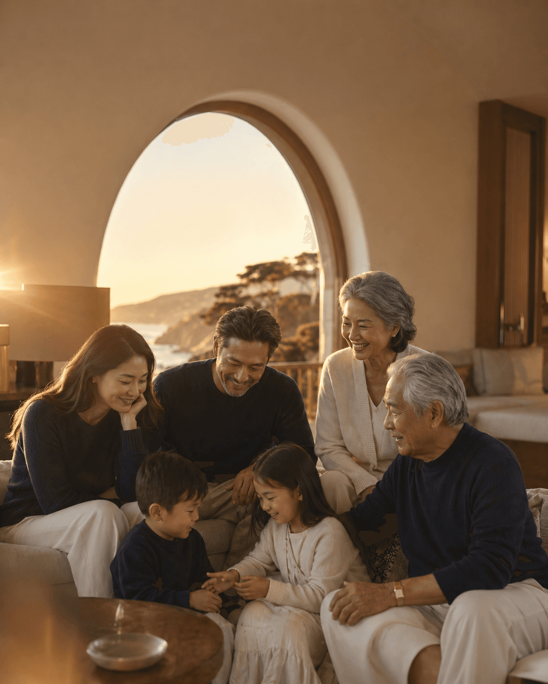 A multigenerational Chinese-American family at home — Golden Way Financial Group brand portrait